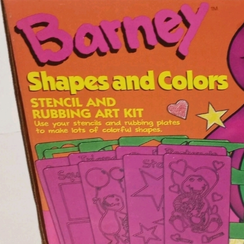 Barney & Shape Stencils / Rubbing Art. Set Of 6. Vintage